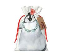 Penguin Wearing Flowers Printing Drawstring Christmas Bag With Kraft Tag 4.7x6.9 Inch For Halloween Wrapping Gifts