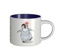 Penguin Wearing Flowers Printing Large-Capacity Ceramic Mugs Functional Cups for Home Office Sleek Design Comfort Grip Handle