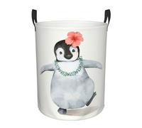 Penguin Wearing Flowers Printing Personalized Circular Dirty Clothes Hamper â€“ Standable Design, Works In Bathroom & Closet