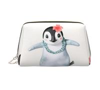 Penguin Wearing Flowers Stylish Portable Cosmetic Bag with Full-Print Design â€“ Durable PVC Leather Makeup & Toiletry Organizer for Home & Travel Use