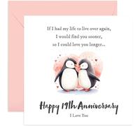 Penguin Wedding Anniversary Card - 'Happy 19th Anniversary' Nineteen Years Together Gift for Husband Wife - Cute Romantic Design - Thoughtful Gifts for Them - Blank Inside with Envelope