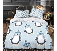 Penguin Winter Hat Duvet Cover 3D Design Printed Anti-allergic 3 Pieces Bedding Set Zipper Cute Cartoon Comforter Cover Hotel Quality Breathable for Adults Kids Women Teens Youth Single（135x200cm）