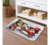 Penguin Winter Holiday Quick Dry Bath Mat, Cute Snowy Scene Absorbent Non Slip Shower Mat, Festive Flannel Washable Bath Rugs for Bathroom Toilet Restroom Decorative 20x32 Inch