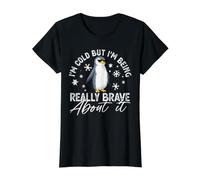 Penguin Winter I'm Cold But I'm Being Really Brave About It Value Graphic T-Shirt, Women, Black, XL