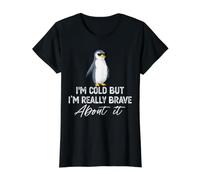 Penguin Winter I'm Cold But I'm Being Really Brave About It Value Graphic T-Shirt, Women, Black, XS