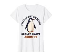 Penguin Winter I'm Cold But I'm Being Really Brave About It Value Graphic T-Shirt, Women, White, L