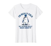 Penguin Winter I'm Cold But I'm Being Really Brave About It Value Graphic T-Shirt, Women, White, XS