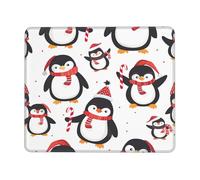 Penguin Winter Mouse Pad Christmas Santa Gaming Mouse Mat with Stitched Edges Non-Slip Rubber Base Mousepad for for PC Laptop 22x18cm