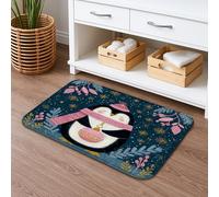 Penguin Winter Quick Dry Bath Mat, Cute Cartoon Snowy Design Non Slip Shower Mat, Festive Flannel Washable Bath Rugs for Bathroom Toilet Restroom Decorative 16x24 Inch