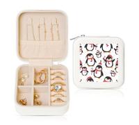 Penguin Winter Small Jewellery Box Christmas Santa PU Leather Travel Jewellery Organizer for Women Girls Storage Case for Rings Earrings Necklaces Bracelets