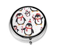 Penguin Winter Small Pill Box 3 Compartment Portable Pill Box for Purse Pocket Christmas Santa Mini Medicine Organiser for Daily Vitamin Fish Oil Storage