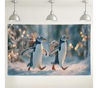 Penguin Winter Wonderland Backdrop, Cute Animal Holiday Decorations, Blue Snowy Scene for Christmas Photography, Festive Indoor/Outdoor Party Supplies 71x43 Inch