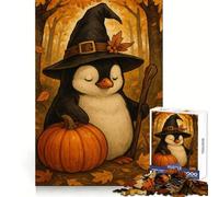 Penguin Witch with Pumpkin in Autumn 1000 Pieces Jigsaw Puzzles for Adults Memory Boost Home Pastime Image Assembly Wall Art Decor (38x26cm)