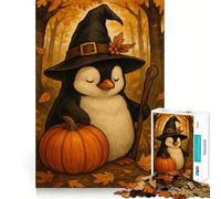 Penguin Witch with Pumpkin in Autumn Adult Jigsaw Puzzles 1000 Pieces Brain Workout Toy Casual Relax Image Assembly Artistic Gift (50x75cm)