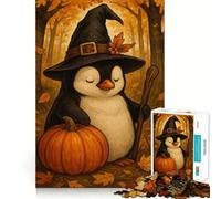 Penguin Witch with Pumpkin in Autumn Jigsaw Puzzles for Adults 1000 Pieces Clear Logic Toy Quiet Hobby Perfect Cut Stylish Gift (38x52cm)