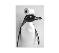 Penguin with A Toilet Paper Roll on Head, Funny Bathroom Wall Art, Laundry Room Decor, Cute Penguin, Animal Humor Print, Ai Art-1