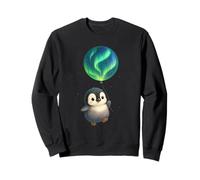 Penguin with Aurora Balloon Cute Arctic Night Artwork Design Sweatshirt
