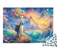 Penguin with Balloons on A Path 1000Pc Jigsaw Puzzle Cute Penguin Perfect for Family Puzzle Nights, Adults & Kids 38x26cm/1000pcs