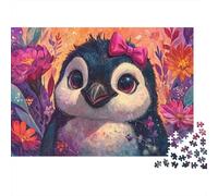 Penguin with Bow in Flowers Jigsaw Puzzles Puzzle for Adults Kids. 1000 Piece Impossible Challenge Toy Educational Game Home Decoration for Educational Games Gifts 38x26cm/1000pcs