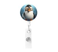 Penguin with Glasses Badge Reel Retractable Badge Holders Lightweight ID Badge Reels Cute Nurse Name Card Holder with Keychain Funny ID Badge Clip for Men Women