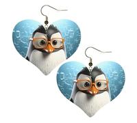 Penguin with glasses Leather Earrings for Women Heart Earrings Lightweight Dangle Drop Earrings Cute Jewelry Gift