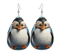 Penguin with glasses Leather Earrings for Women Teardrop Earrings Lightweight Dangle Drop Earrings Cute Jewelry Gift
