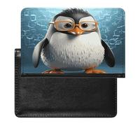 Penguin with Glasses Passport Holder for Travel PU Leather Passport Book Card Holder Case Cute Passport Wallet Ultra Slim Passport Cover Passport Protector Case for Women Men