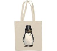 Penguin with Top Hat and Monocle Natural Cotton Tote Bag White