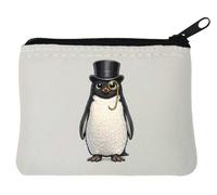 Penguin with Top Hat and Monocle Neoprene Coin Purse Pouch 10x11cm White