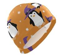 Penguin with Witch Hat Swim Cap for Men Lightweight Cloth Cap for Pool Bathing Swimming Hat One SizeYellow