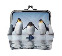 Penguin Women's Leather Kiss-Lock Coin Purse,Double-Sided Full Print Pattern,Ultra-Fine Fiber Leather,Small Clutch Wallet for Cash,Cards,Coins