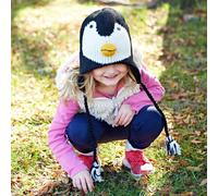 Hand Knitted Woolly Hat | Penguin | Fun Wool Knit Fleece Lined Animal Hat for Men and Women | One Size Fits All | Wooly Winter Cap with Ear Warmers and Tassels Black