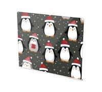 Penguin Xmas Hat Acrylic Cutting Board with Counter Lip Non-Slip Cutting Plate for Kitchen Countertop