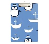 Penguins Anchors Blue Clipboard Acrylic Cute Clip Board A4 Standard Size Clipboards Hardboard, 12.5 x 9 Inches Silver Clip