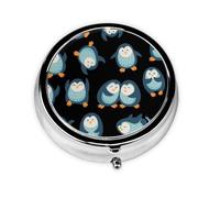 Penguins Cartoon PatternedMeta Pill Box 3 Compartment Medicine Case,Portable Organizer