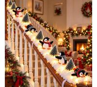 Penguins Christmas Stair Snow Decor Penguins Christmas Stair Snow Garland | 5pcs Lighted Penguins Banister Display with Warm Glow Glowing Christmas Ornaments for Winter Home Stairs Garland Decoration