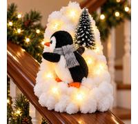 Penguins Christmas Stair Snow Decor Penguins Christmas Stair Snow Garland | Lighted Penguins Banister Display with Warm Glow Glowing Christmas Ornaments for Winter Home Stairs Garland Decoration-StyleD