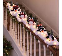 Penguins Christmas Stair Snow Decor Penguins Christmas Stair Snow Garland,Lighted Penguins Banister Display with Warm Glow Glowing Christmas Ornaments for Winter Home Decoration (5pc)