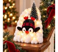 Penguins Christmas Stair Snow Decor Penguins Christmas Stair Snow Garland | Lighted Penguins Banister Display with Warm Glow Glowing Christmas Ornaments for Winter Home Stairs Garland Decoration-StyleE