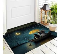 Penguins Elephants Boats Doormat - Non-slip Doormat, Heavy Duty Dirt Trapper, Heartwarming Healing Illustration Floormat for Indoor/Ourdoor Use, Front Entrance and Kitchen 80 x 120 cm, Dark Blue