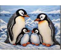 Penguins Family DIY Latch Hook Rug Kits with Printed Canvas Floor Mat Crochet Yarn Embroidery Hook and Latch Carpet Tapestry for Home Decoration 60x40cm