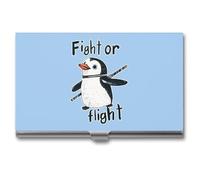 Penguins Fight Or Flight Business Card Wallet Credit Card Holder Metal Square Small Pocket Purse