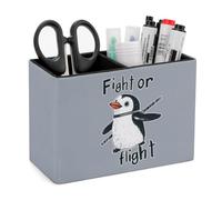 Penguins Fight Or Flight Leather Pen Pot 2 Sections Pencil Holder Office Desktop Organizer Makeup Storage