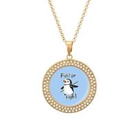 Penguins Fight Or Flight Round Pendant Necklace Diamond Edging Brilliant Personalized Jewelry Gifts for Women Golden-style