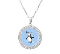 Penguins Fight Or Flight Round Pendant Necklace Diamond Edging Brilliant Personalized Jewelry Gifts for Women Silver-style