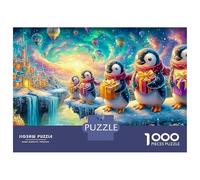 Penguins Holding Gifts near A Castle 1000 Piece Jigsaw Puzzle Cute Penguin Educational & Challenging for Kids & Adults 70x50cm/1000pcs
