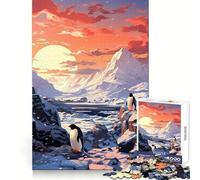 Penguins in Snowy Mountain Landscape 1000 Pieces Jigsaw Puzzles for Teenagers Enhance Memory Easy Leisure Firm Cut Wall Art Decor (50x75cm)