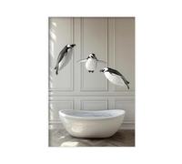 Penguins Jumping Into Bathtub, Funny Bathroom Wall Art Decor, Animals Taking A Bath, Vintage Style Retro Penguin Print, Ai Art-1