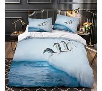 Penguins Jumping Quilt Cover 3D Design Printed Luxurious 3 Pcs Bedding Set Zipper Antarctic Wildlife Scene Duvet Cover Super Soft Durable for Kids Adults Women Teens Youth Girls Single（135x200cm）