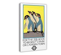 Penguins, London Zoo Vintage Illustration, Animal-Themed Decor Canvas Poster Wall Art Print Picture Paintings 16x24inch(40x60cm)